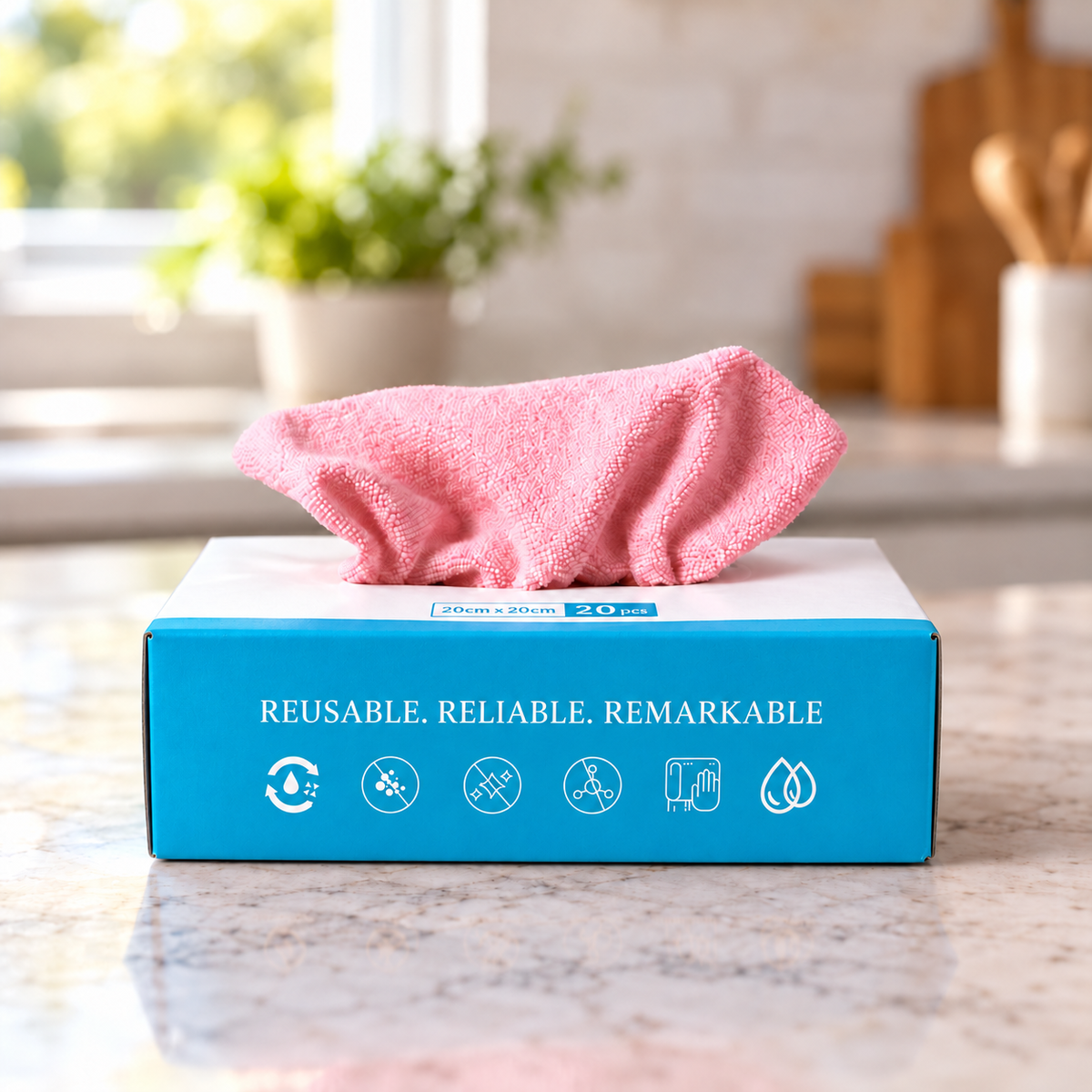 Pink Microfiber Cleaning Cloths – 20-Pack, Approx. 8 × 8 in.