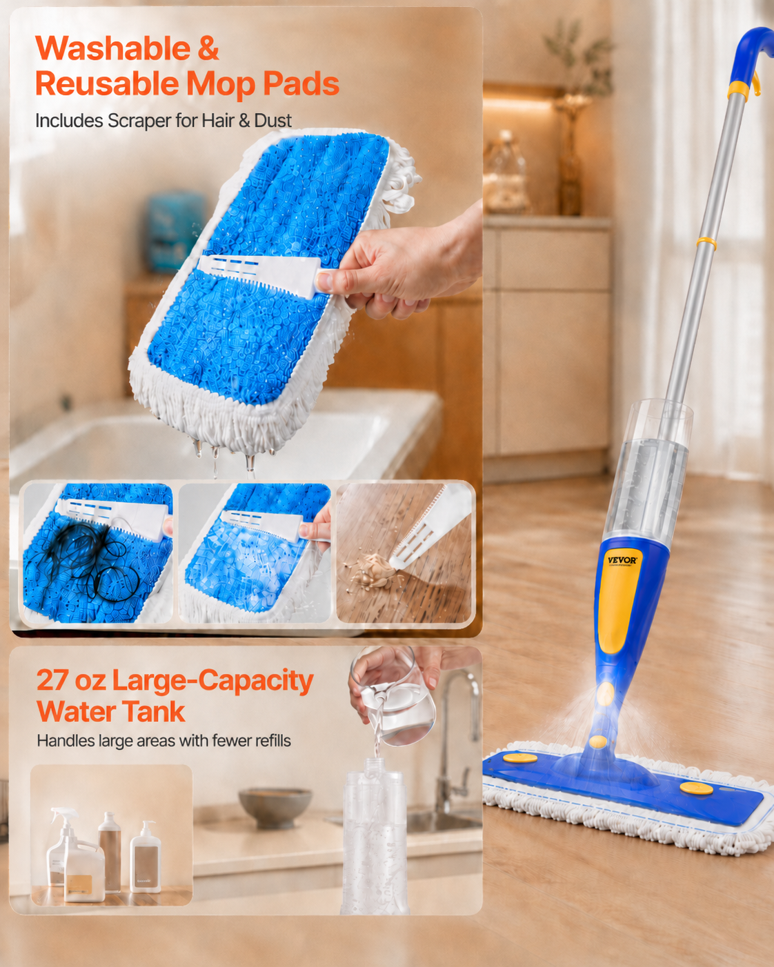 MistFlow Spray Mop + 3 Washable Pads