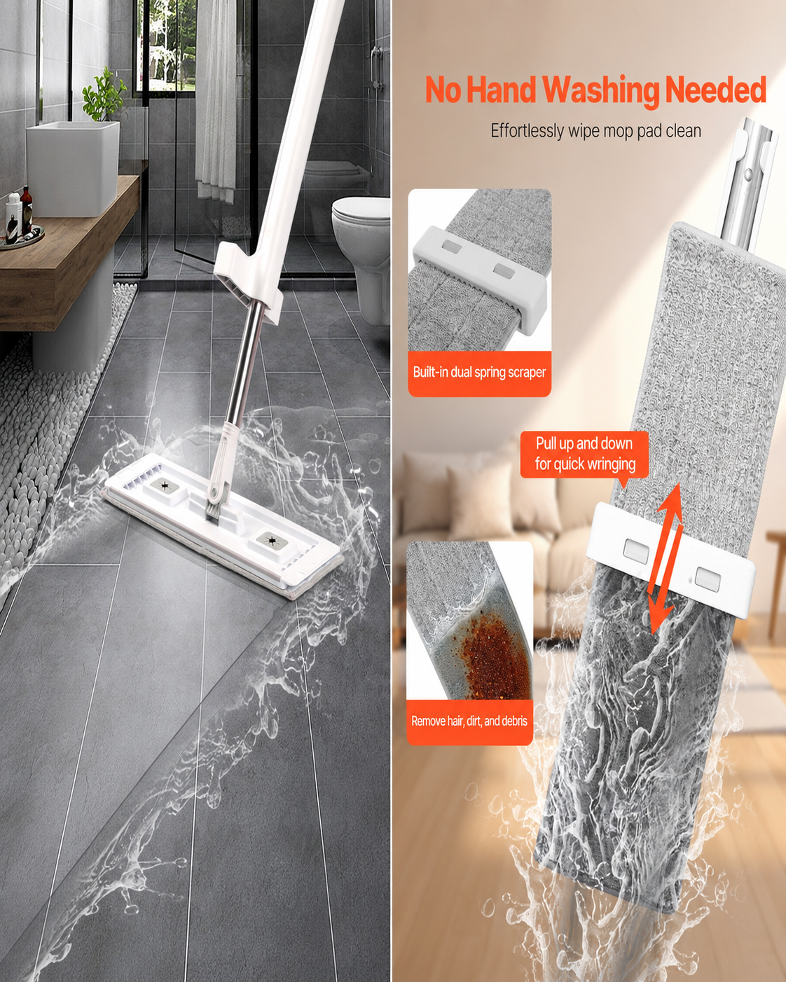 GlidePress Self-Wringing Microfiber Mop + 4 Washable Pads