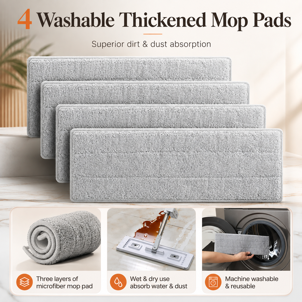GlidePress Self-Wringing Microfiber Mop + 4 Washable Pads