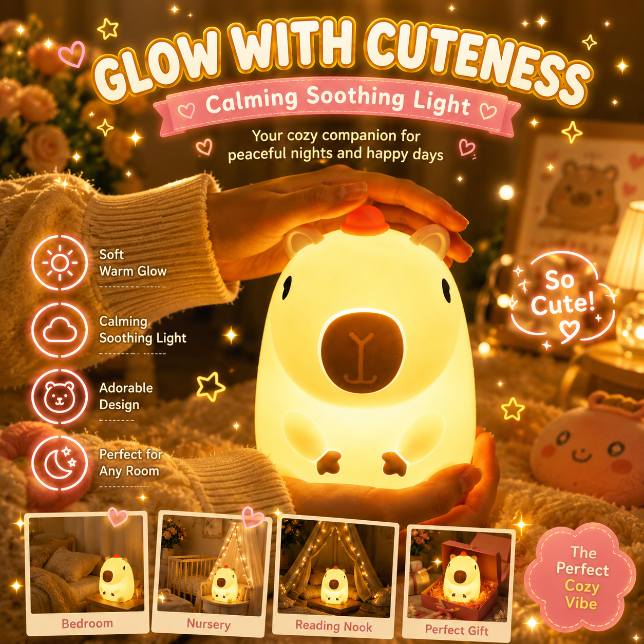 The Cozy Capybara™ Night Light | Touch-Control LED Lamp ⭐⭐⭐⭐⭐