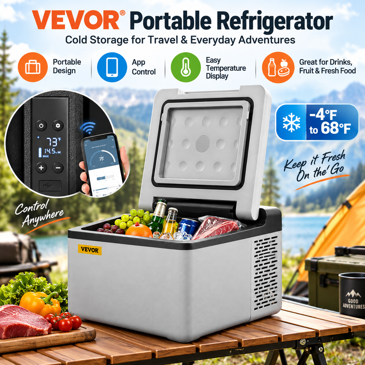 VEVOR 10QT Portable Refrigerator/Freezer with App Control - Free US Shipping