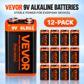 VEVOR 9V Alkaline Batteries – 12 Pack