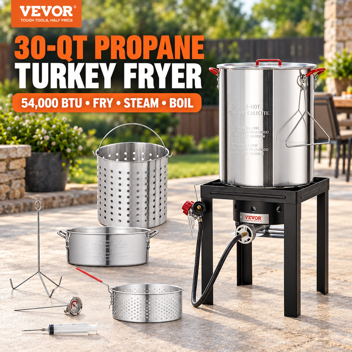 VEVOR 30-Qt Propane Turkey Fryer & Seafood Boiler Set – 54,000 BTU