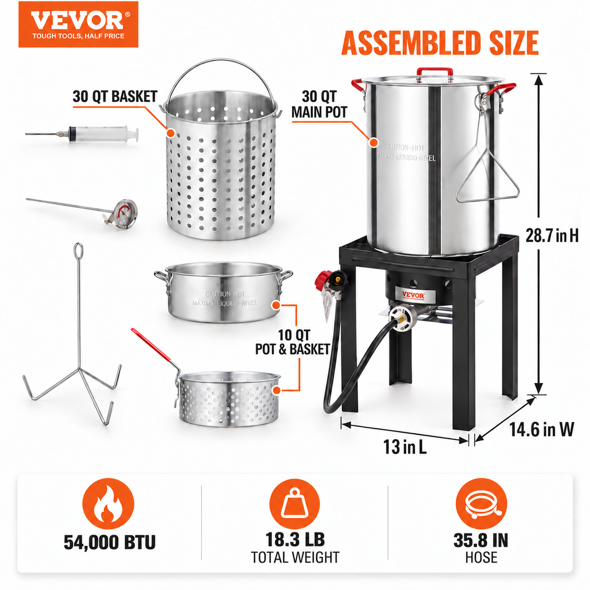 VEVOR 30-Qt Propane Turkey Fryer & Seafood Boiler Set – 54,000 BTU