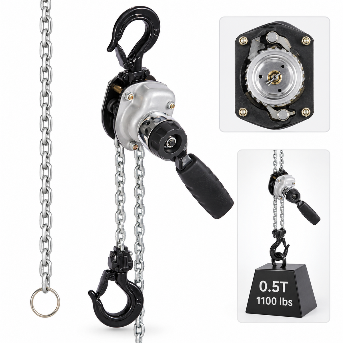 VEVOR Manual Lever Chain Hoist, 1/2 Ton 1100 lb Capacity, 20 ft Lift, Heavy Duty Come Along