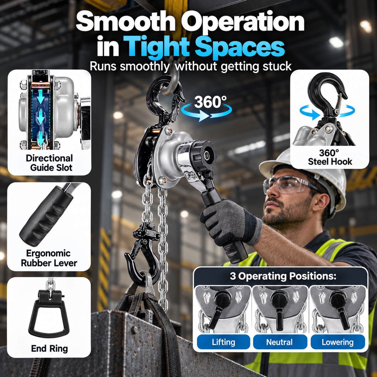 VEVOR Manual Lever Chain Hoist, 1/2 Ton 1100 lb Capacity, 20 ft Lift, Heavy Duty Come Along