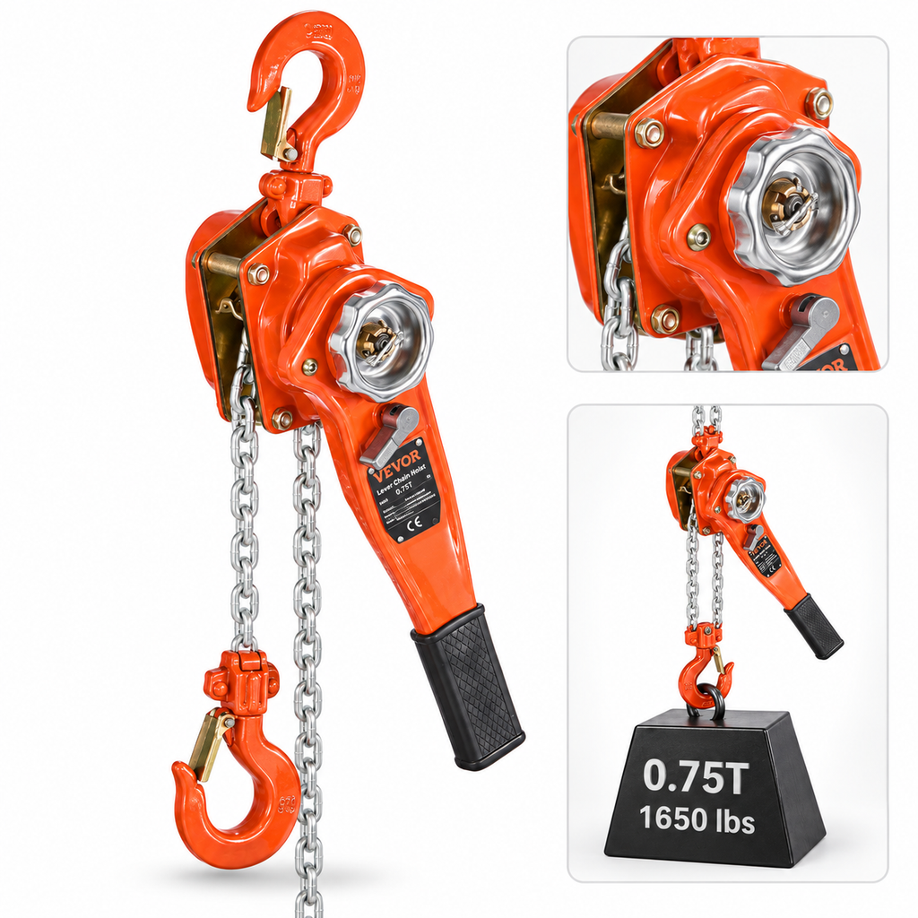 VEVOR Manual Lever Chain Hoist, 3/4 Ton 1650LB Capacity, 10 FT Lift, Heavy Duty Come Along