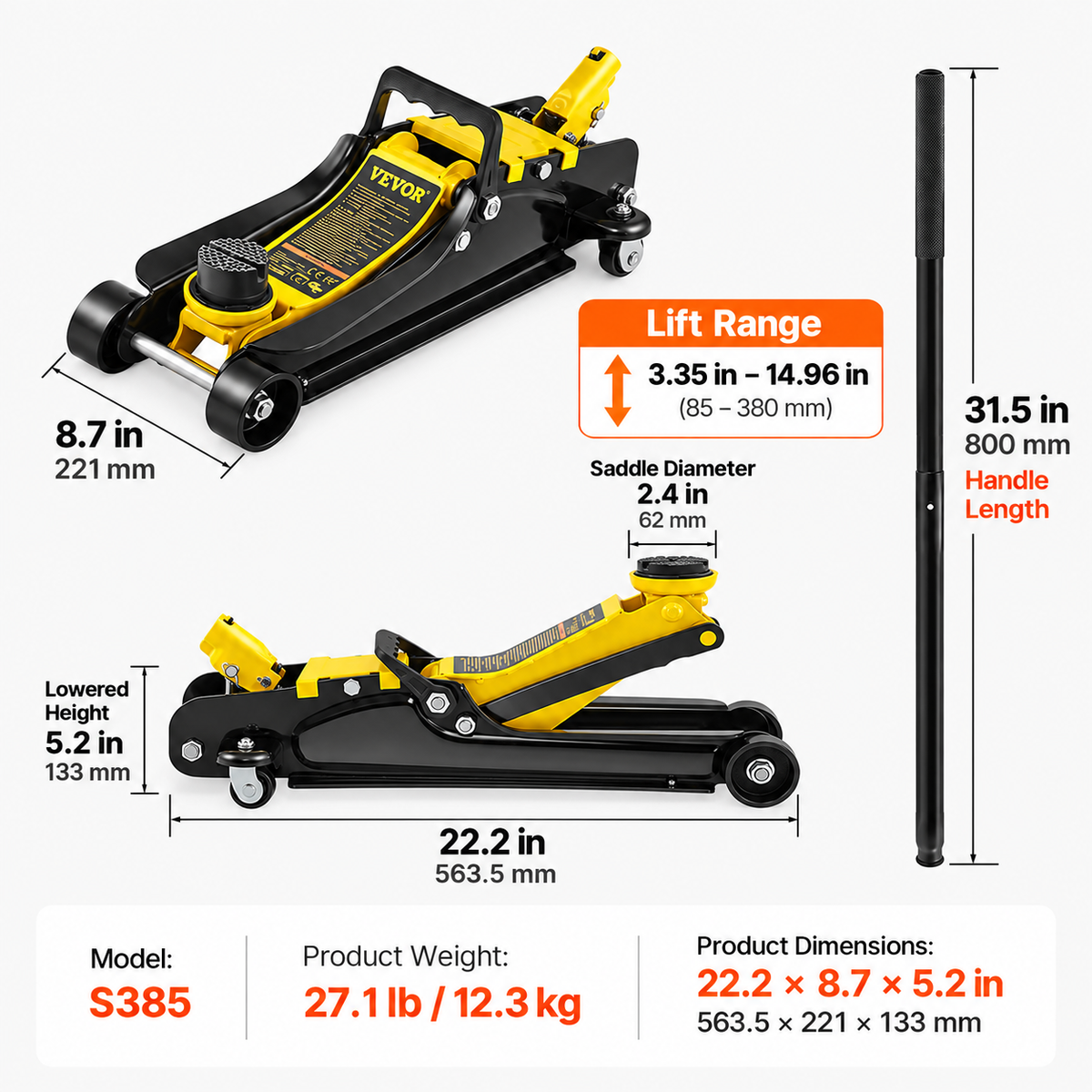 VEVOR Low Profile Floor Jack 2.5 Ton Heavy-Duty Steel Hydraulic Jack