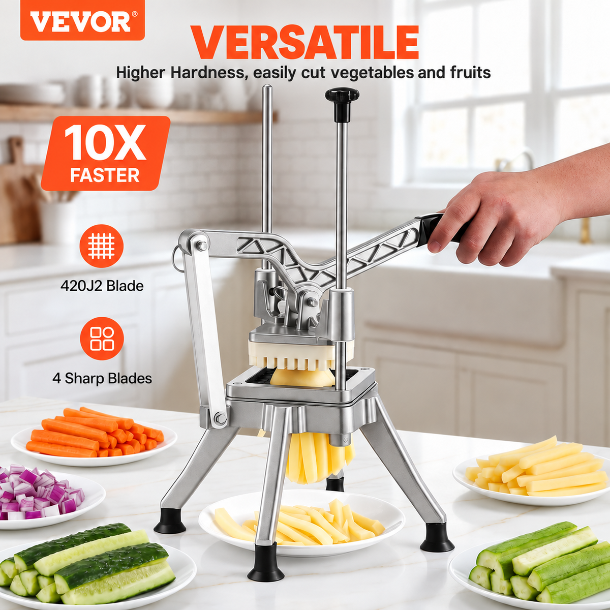 VEVOR Commercial French Fry Cutter, Vegetable Chopper with 4 Blades & 6 - Wedge Corer