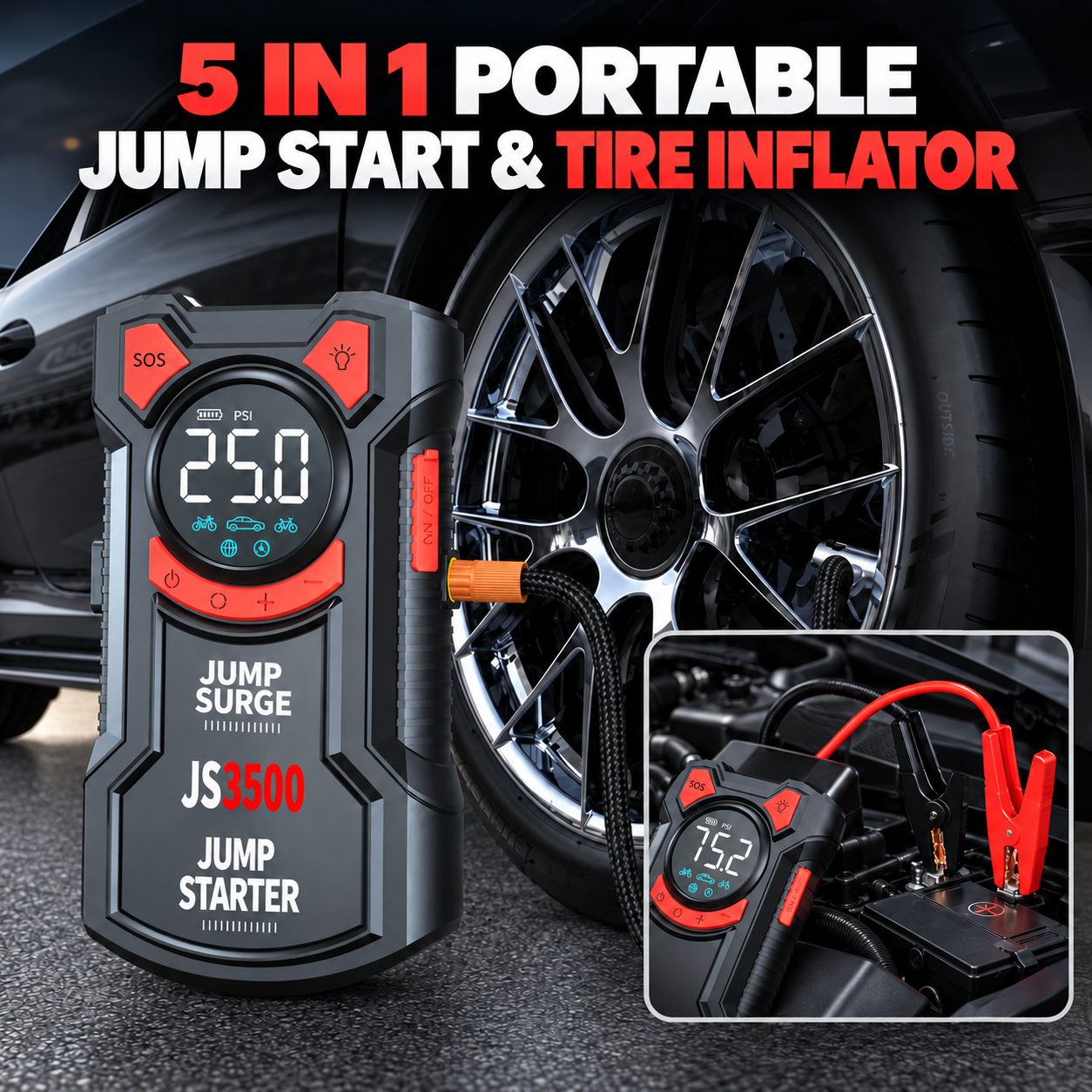 5-in-1 Portable Jump Starter & Tire Inflator