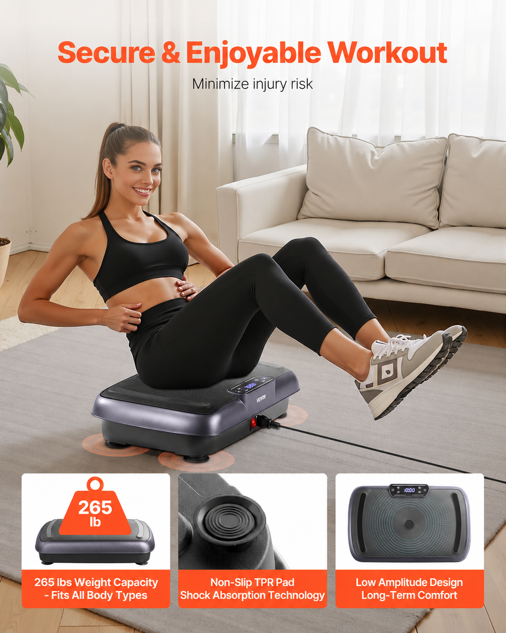Black Vibration Plate with Resistance Bands - Free US Shipping
