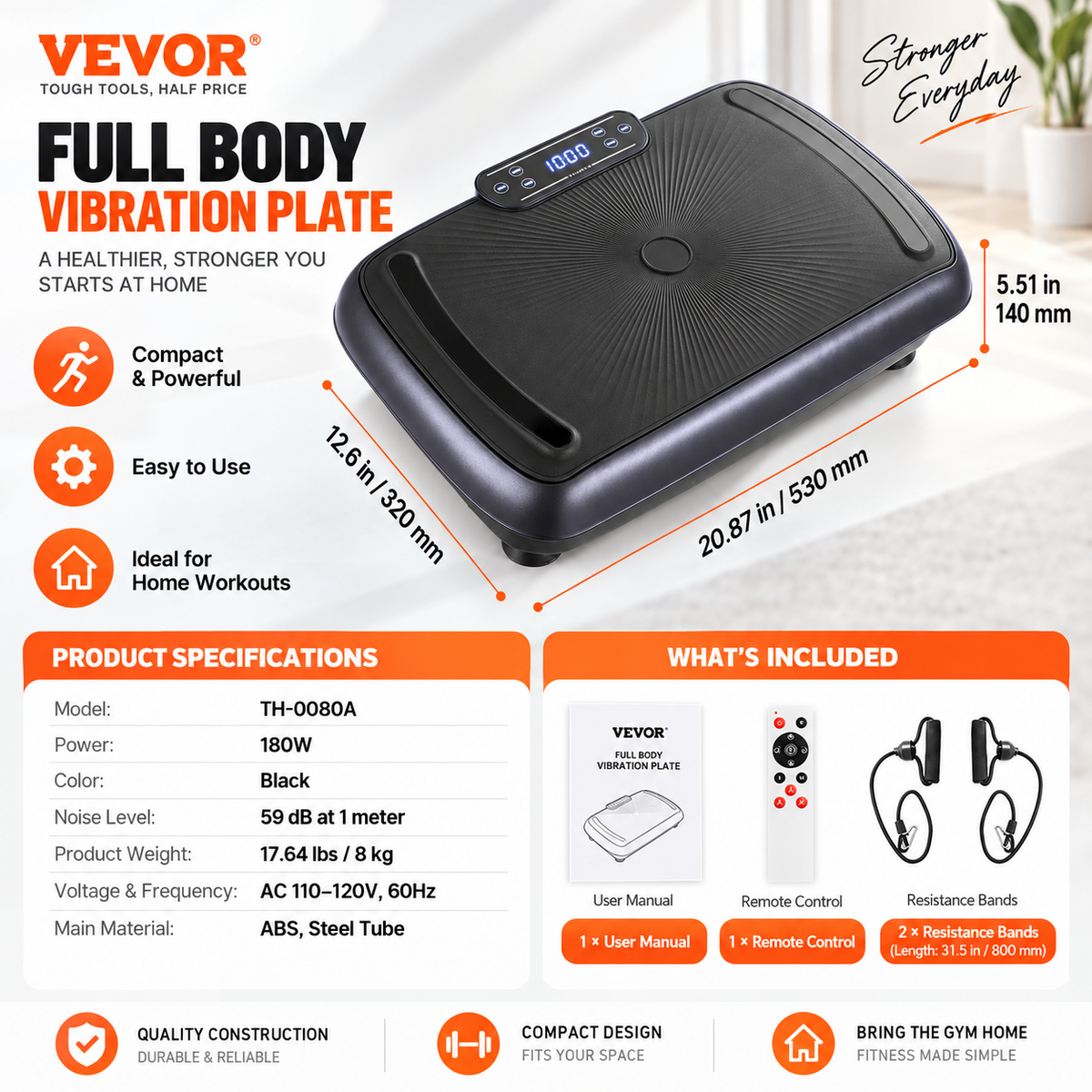 Black Vibration Plate with Resistance Bands - Free US Shipping
