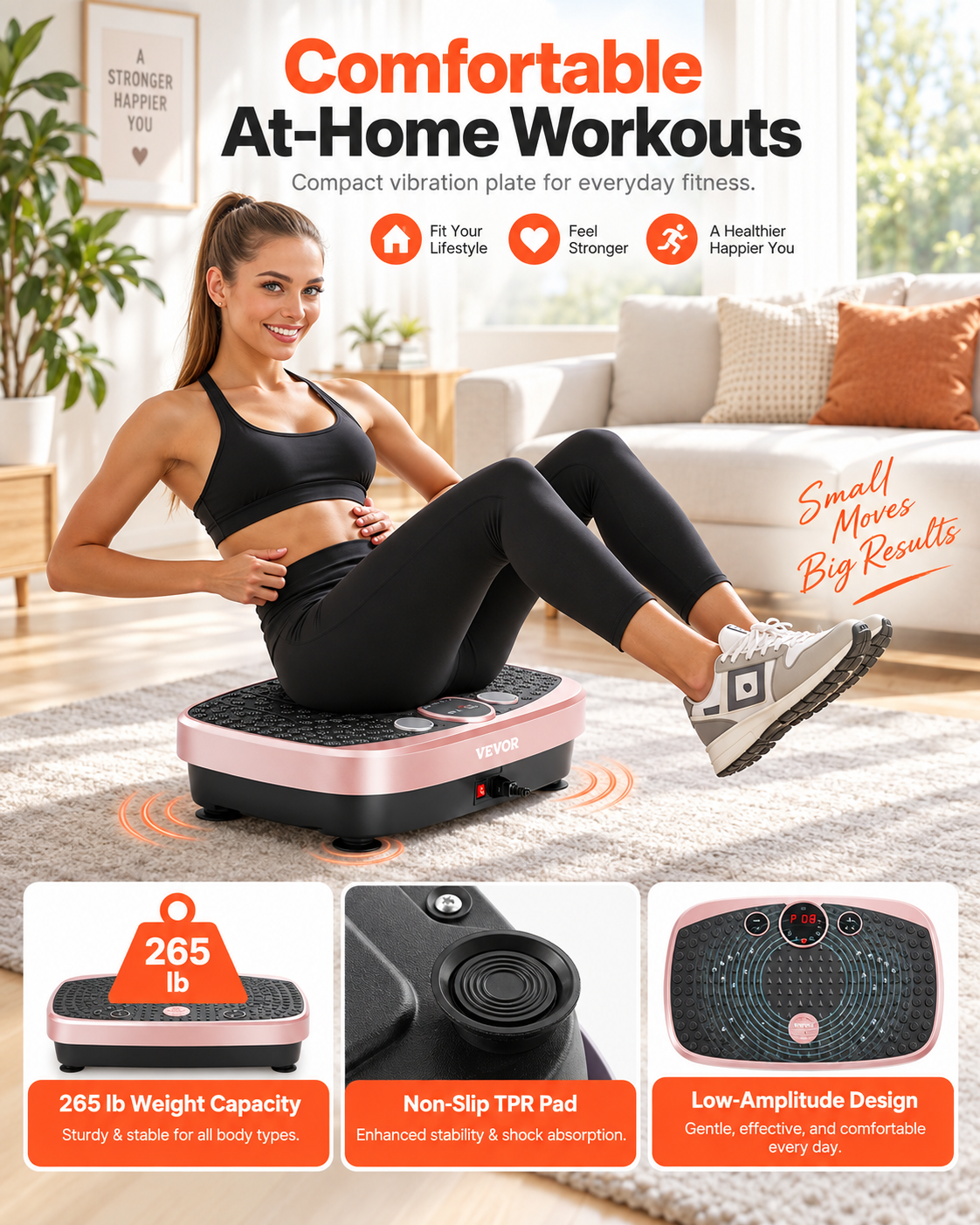 Pink Vibration Plate with Resistance Bands - Free US Shipping