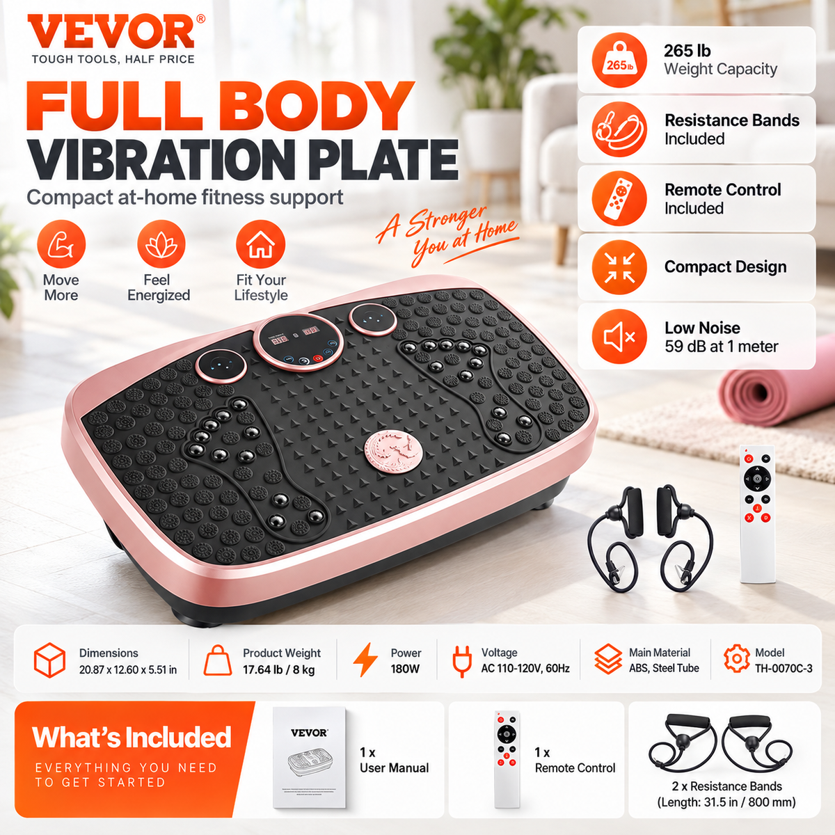 Pink Vibration Plate with Resistance Bands - Free US Shipping