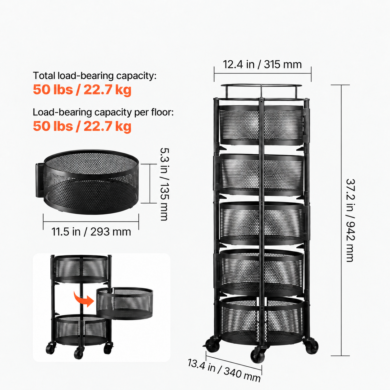 5-Tier 360° Rotating Storage Rack Cart - Free US Shipping!