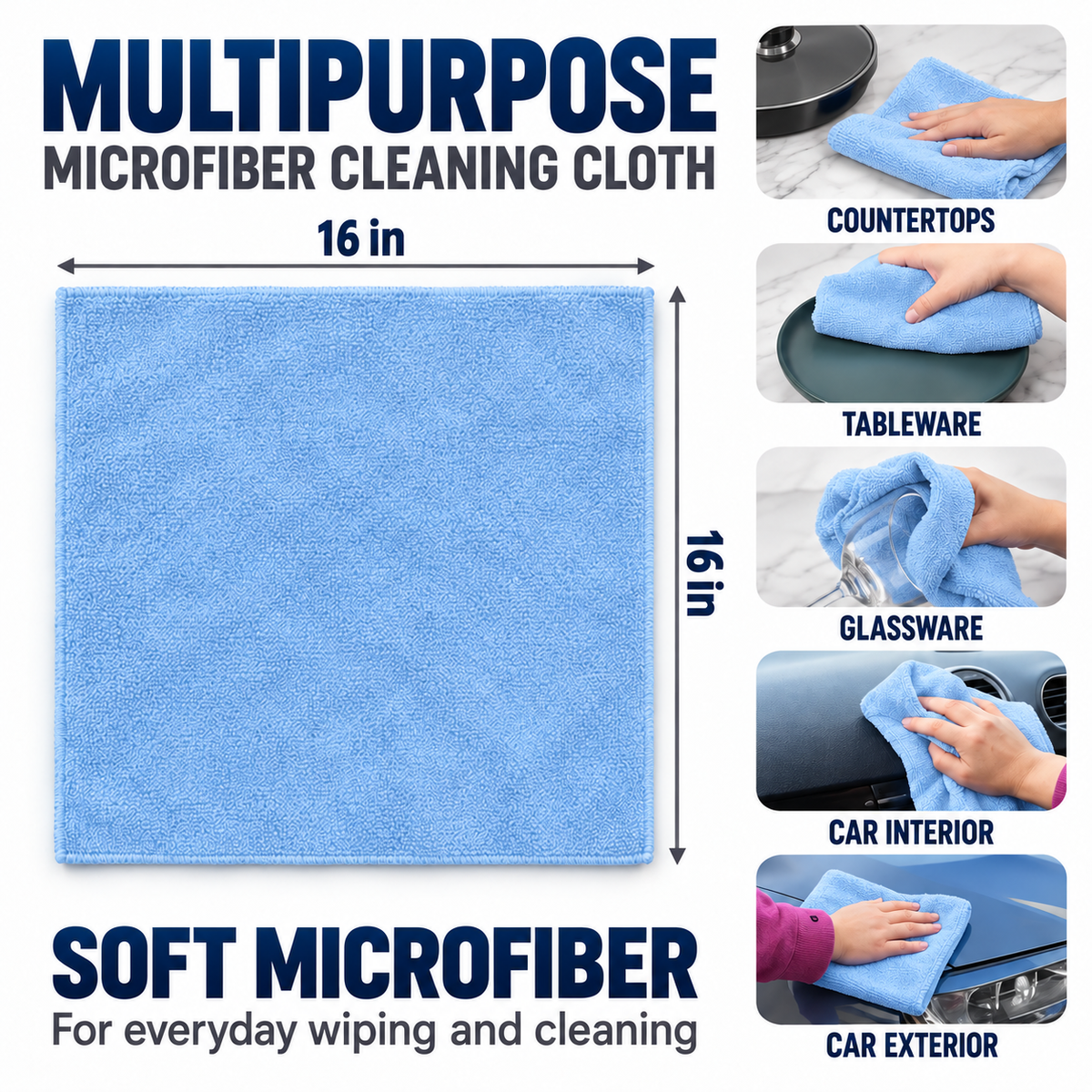 Microfiber Cleaning Cloths – 12-Pack, 16 × 16 in.